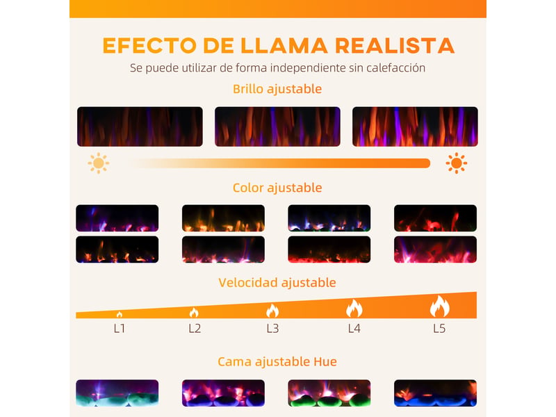  Cheminée électrique encastrable ultra-mince avec flamme 3d, luminosité et vitesse réglables, 12 couleurs de galets, 9001800 w  - Conforama D