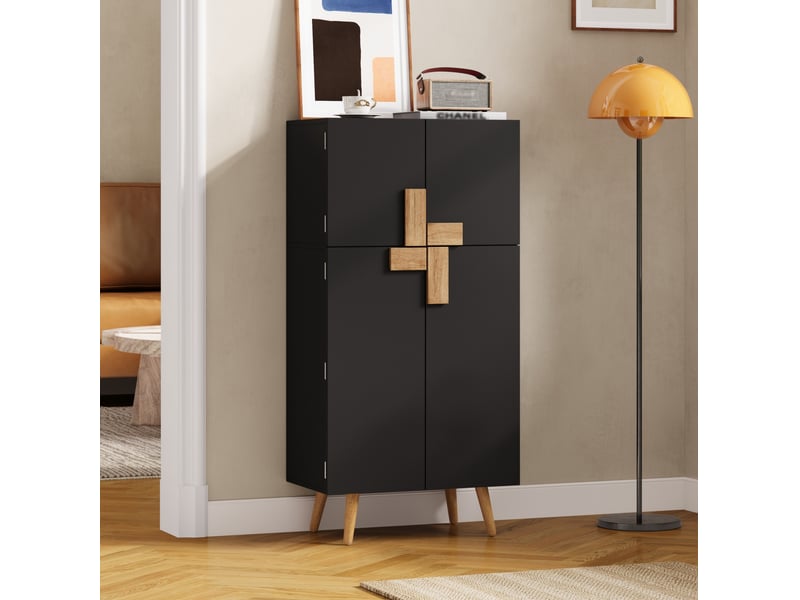  Colonne de cuisine haute avec 4 portes, étagères réglables et rangements de porte, en mdf noir, 60 × 35 × 120 cm  - Conforama B