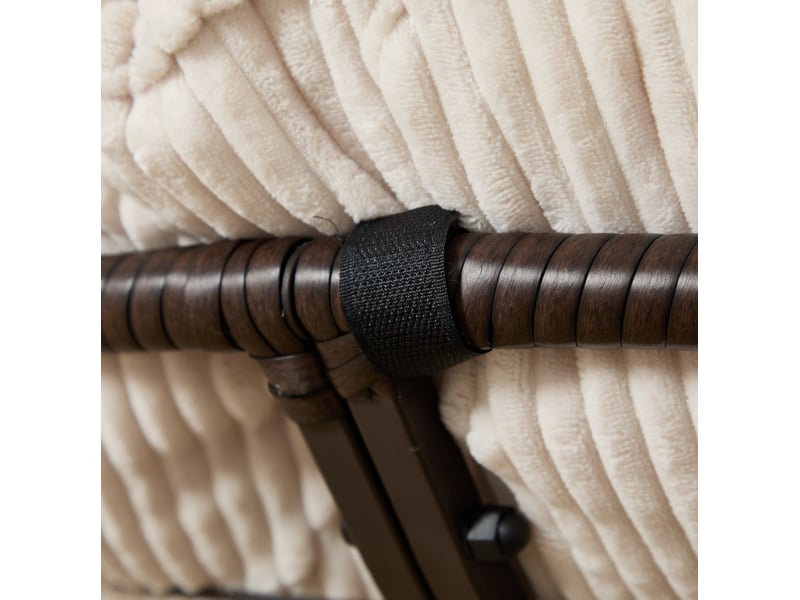  Fauteuil papasan pivotant 360° en résine tressée marron avec coussin blanc en velours côtelé, pour se détendre  - Conforama D