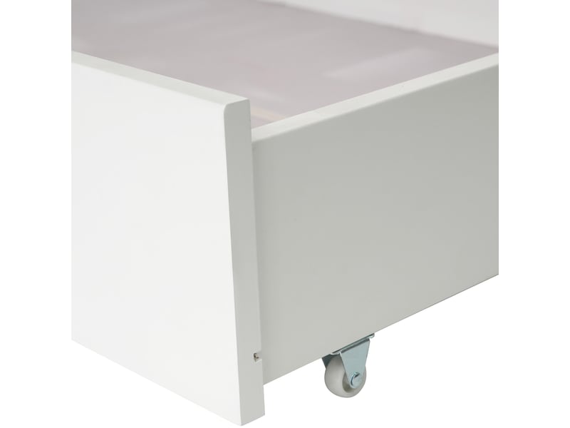  Lit superposé 90x200cm, lit cabane avec 2 tiroirs de rangement, escalier et sommiers, lit enfant, pin blanc+naturel  - Conforama R