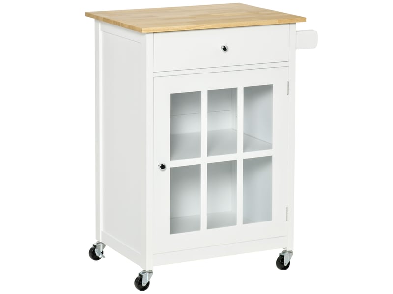  Desserte de cuisine à roulettes 1 porte vitrée 1 tiroir blanc 67 x 48 x 86,5 cm  - Conforama A