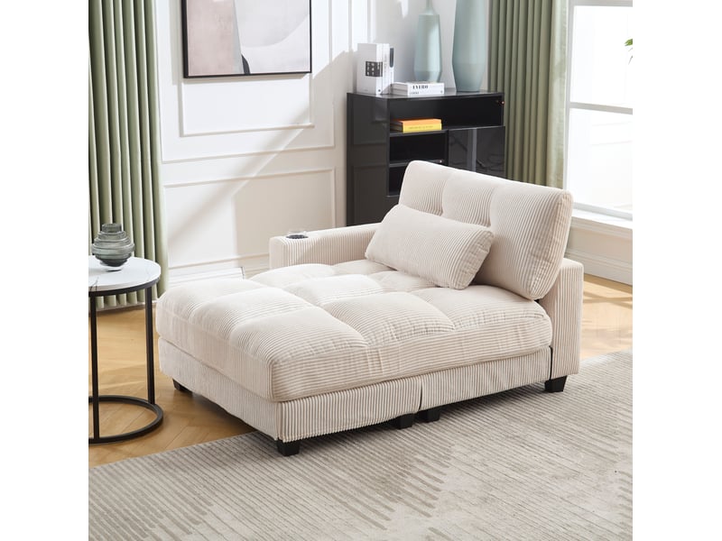  Fauteuil relax modenvie en velours côtelé beige 140 x 112 x 81 cm avec usb et porte-gobelets  - Conforama B