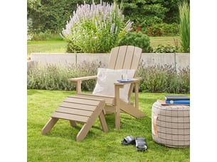 Home deluxe chaise de jardin farea – marron | chaise d'extérieur confortable avec tabouret en plastique hdpe pour terrasse et jardin