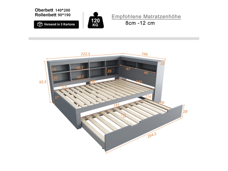  Lit convertible en bois gris 140x200 cm  - Conforama C