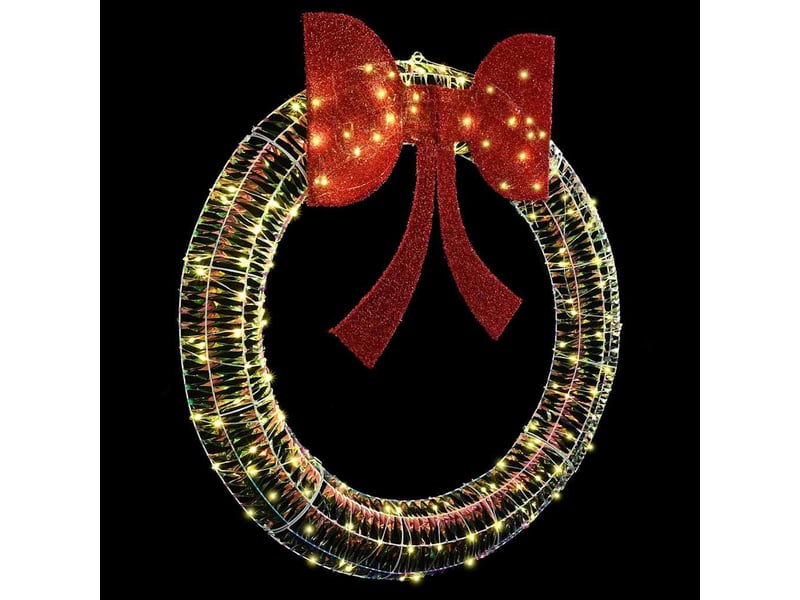  Couronne de noël, décoration de noël blanc chaud 120 x 120 x 10 cm pet 150 led cf61764  - Conforama D