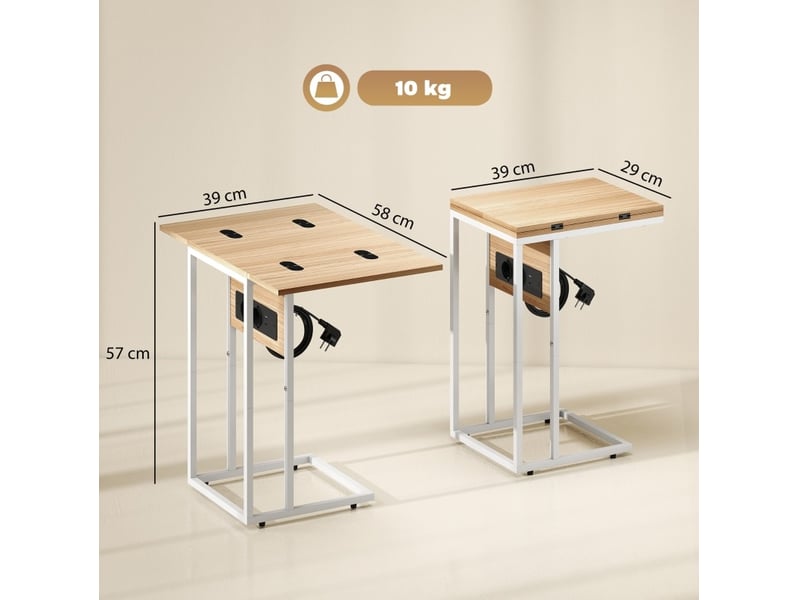  Table d’appoint pliable extensible avec station de charge usb, pieds réglables, pour salon, blanche 39 × 29 × 57 cm  - Conforama C