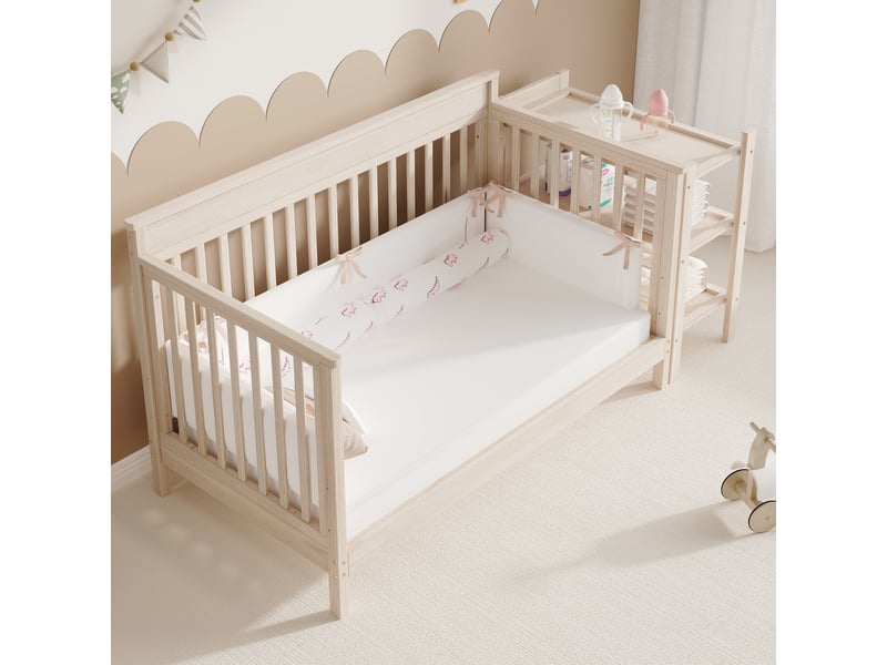 Lit bébé 3 en 1 184,5x74,5cm lit cododo avec table à langer amovible bois de pin massif naturel - Conforama E