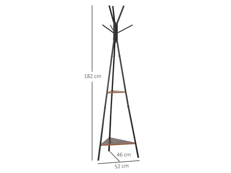 Porte-manteau trépied style industriel branches 2 étagères + 6 patères dim. 52l x 46l x 182h cm noir métal - Conforama C