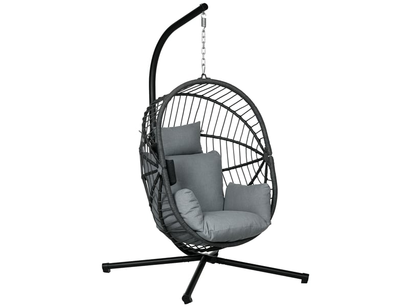  Fauteuil œuf suspendu, chaise hamac balançoire cmpanier pliable, coussin rembourré, gris  - Conforama B