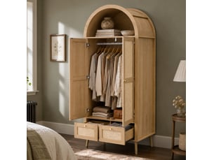 Armoire 2 portes 2 tiroirs 80 x 55 x 180 cm, mdf, coloris chêne et beige avec tringle