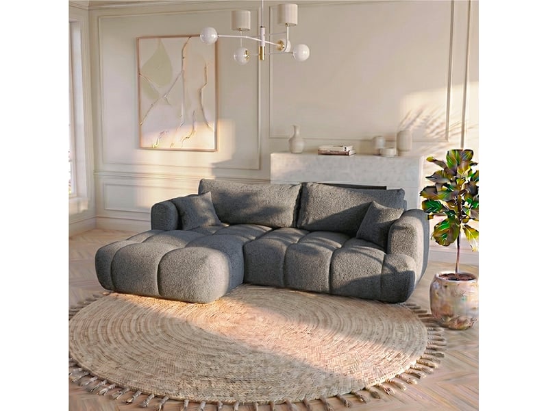 Canapé nuage angle droit en bouclette et pin massif gris - elina - morphea Elina droite - Conforama B