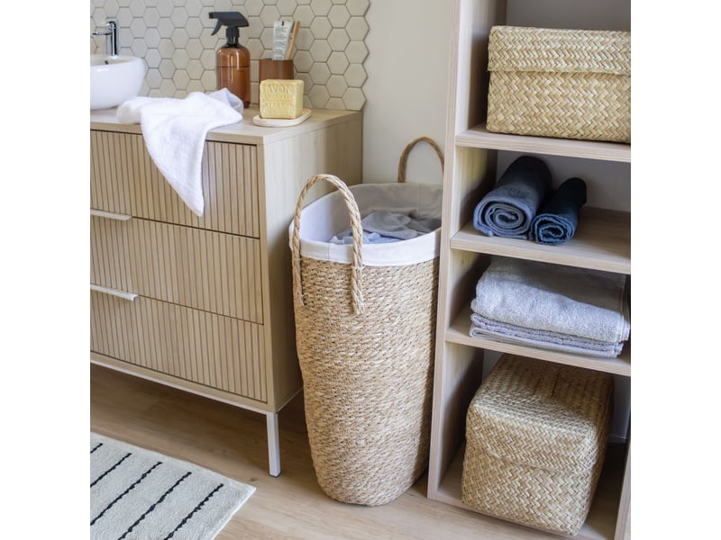  Panier à linge étroit en jonc de mer avec doublure 45 x 25 x 65 cm 62864 - Conforama B