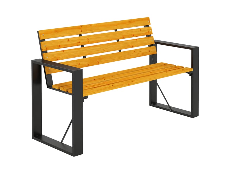 Banc de jardin 2 places avec dossier et assise en bois à lattes, structure en acier, 136 x 54 x 82 cm, naturel - Conforama A