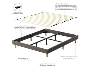 Ensemble matelas et sommier 140x200 cm Mousse haute résilience soutien Ferme épaisseur 22 cm