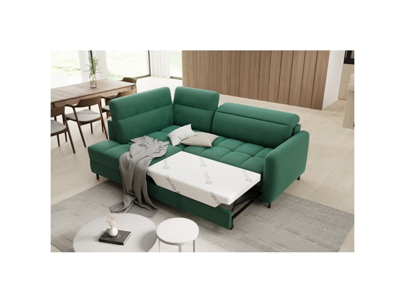  Canapé d'angle gauche convertible barnea 208 cm vert foncé avec rangement  - Conforama B