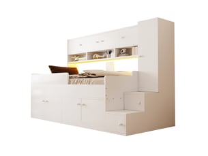 Lit avec rangement 90x200 cm <strong>MAISENTIEL</strong> <strong></strong> coloris blanc