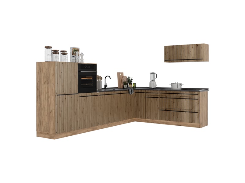  Vicco cuisine en angle, chêne artisanchêne doré, 327 x cm sans plan de travail  - Conforama E