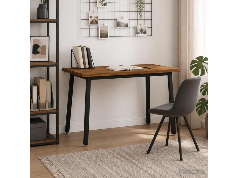 Table à manger moderne 120x90x75 cm bois d'acacia massif naturel et noir - Conforama B