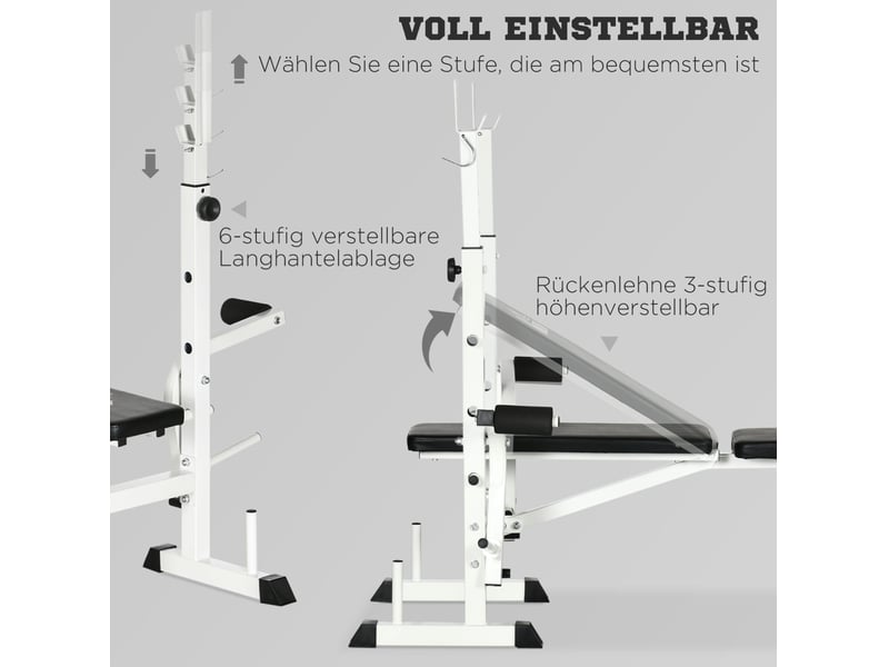  Banc de musculation multifonction 180x134x113-136 cm noir et blanc, acier, presses jambes et poitrine  - Conforama B