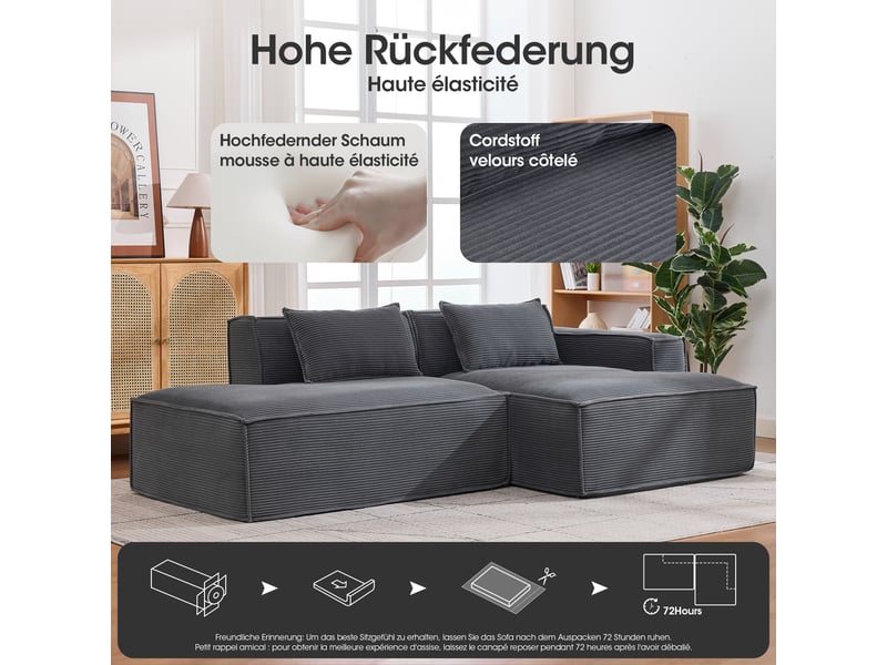  Canapé 3 places en tissu avec 2 coussins, assise ressorts ensachés et mousse haute densité, design épuré  - Conforama D