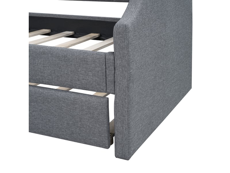  Lit banquette gigogne 90x200 capitonné gris avec lit d'appoint sur roulettes, tissu lin  - Conforama W