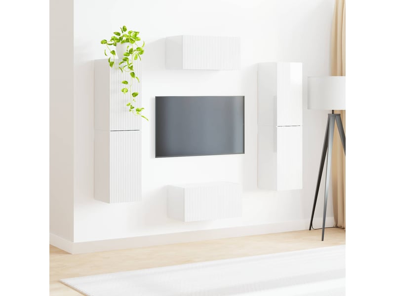  Ensemble meuble tv - banc tv - meuble de rangement 6 pcs blanc brillant bois d'ingénierie  - Conforama D
