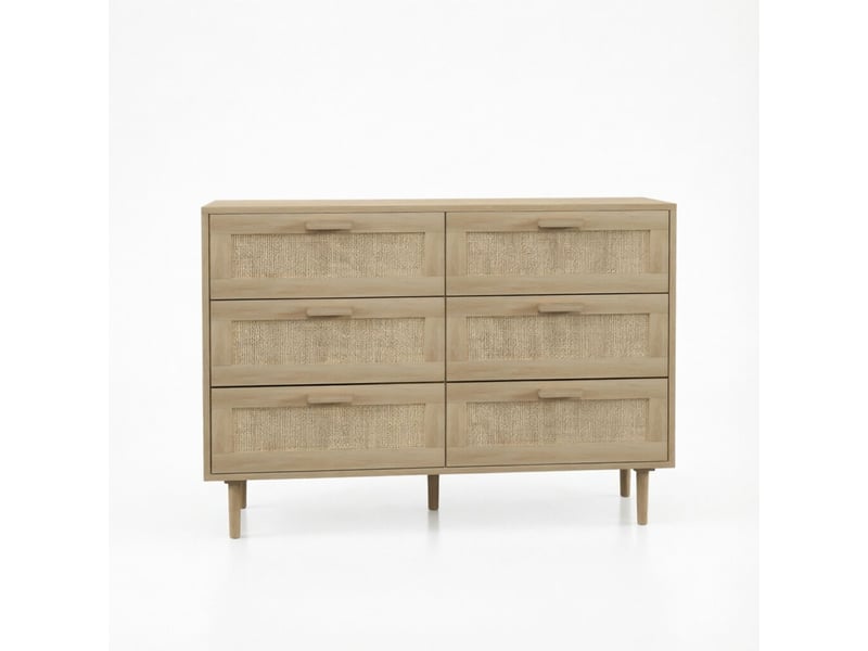  Commode 6 tiroirs tressage en rotin meuble de rangement  - Conforama A