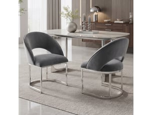 Lot de 2 chaises de salle à manger avec dossier enveloppant et pieds métalliques en velours et métal gris et argenté