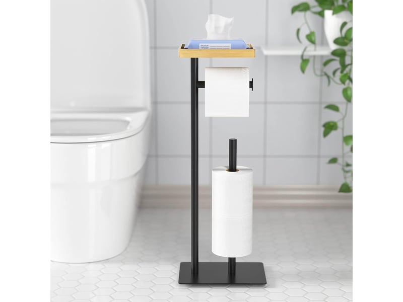  Distributeur de papier toilette sur pied avec étagère de rangement – noir, h 65 cm  - Conforama E