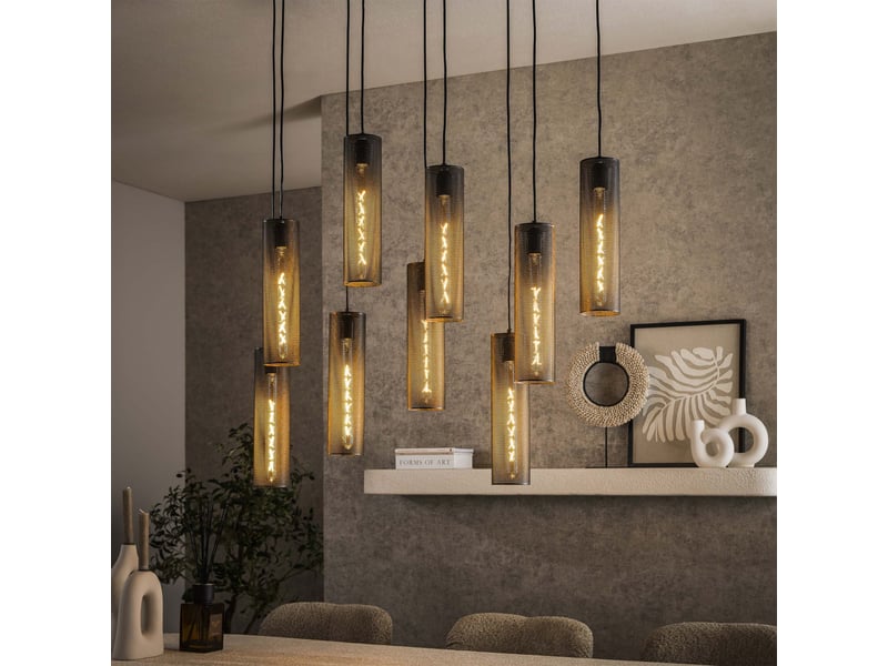  Suspension en tube 9 lampes ajustables en métal noir 100x150 cm  - Conforama C