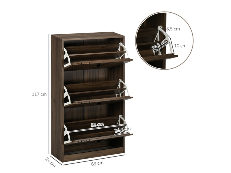  Meuble à chaussures à 3 abattants 18 paires grande capacité pour entrée couloir salon 63 x 24 x 117 cm noyer foncé  - Conforama D