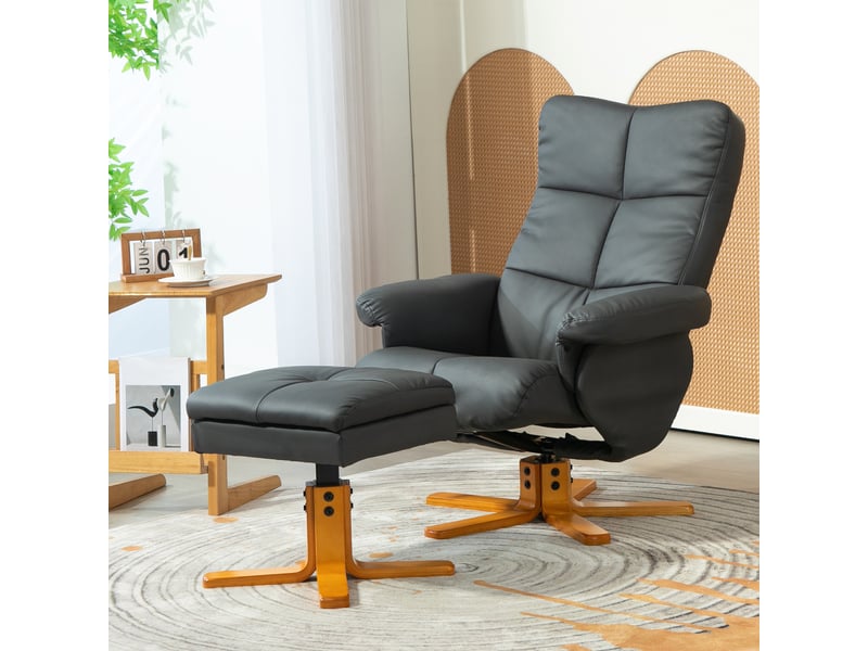  Fauteuil inclinable avec repose-pieds, dossier inclinable à 145°, pivotant à 360°, similicuir, gris foncé  - Conforama D