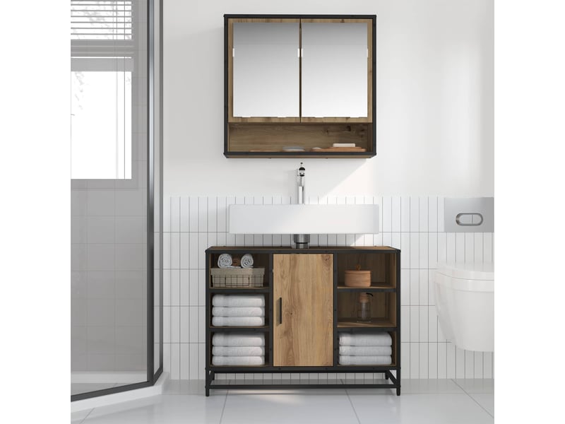  Ensemble de mobilier de salle de bain 2 pc chêne artisanal cf64052  - Conforama D