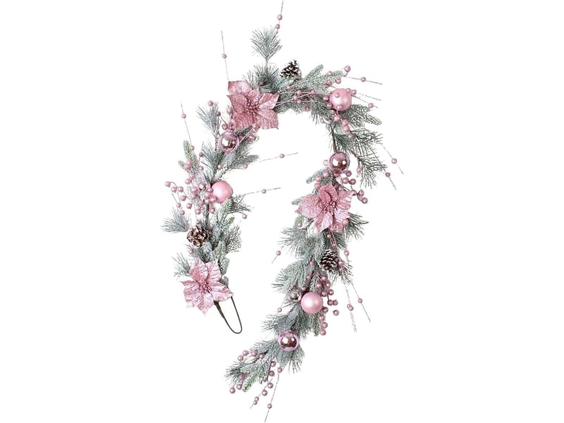  Couronne de noël rose vif 180cm, effet floqué enneigé – décoration de porte et intérieur  - Conforama A