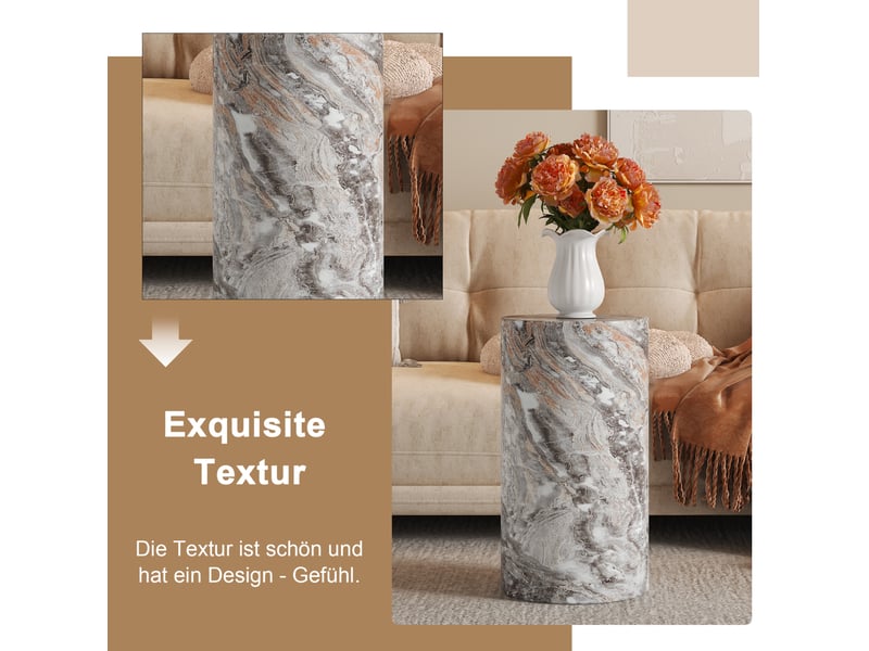 Table basse ronde 30x30x55 cm design minimaliste, plateau mdf finition marbre gris, stable pour salon, moderne, mdf  - Conforama D