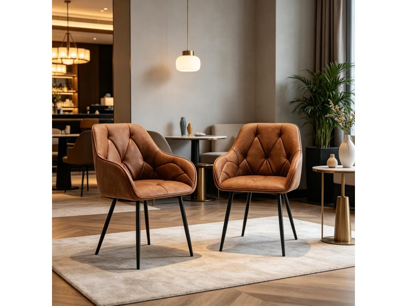  Lot de 2 chaises de salle à manger avec accoudoirs en similicuir marron, métal  - Conforama B