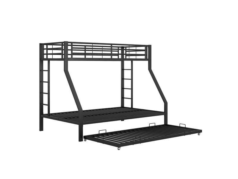  Lit superposé en métal noir 90140 × 200 cm, lit gigogne et échelles des deux côtés  - Conforama E