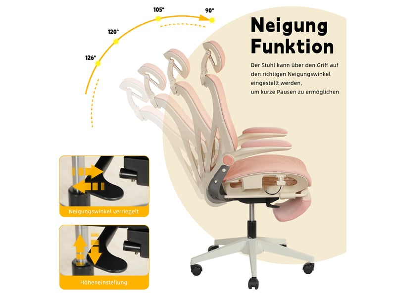  Chaise de bureau ergonomique pliable avec appui-tête 3d et soutien lombaire - lpospi - maille - rose  - Conforama C