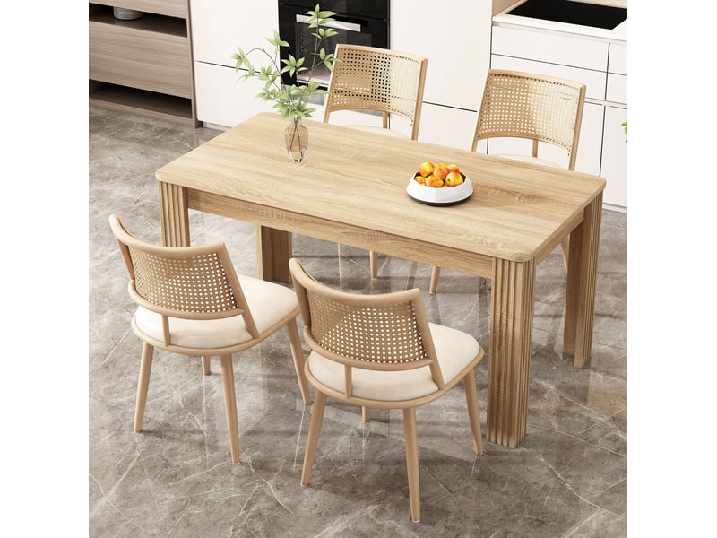  Lot de 4 chaises de salle à manger beige, assise en pu et dossier en rotin  - Conforama B