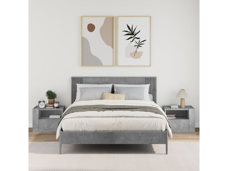  Lot de 2 tables de chevet - cabinet de chevet - table de nuit murales gris béton 45x30x35 cm  - Conforama B