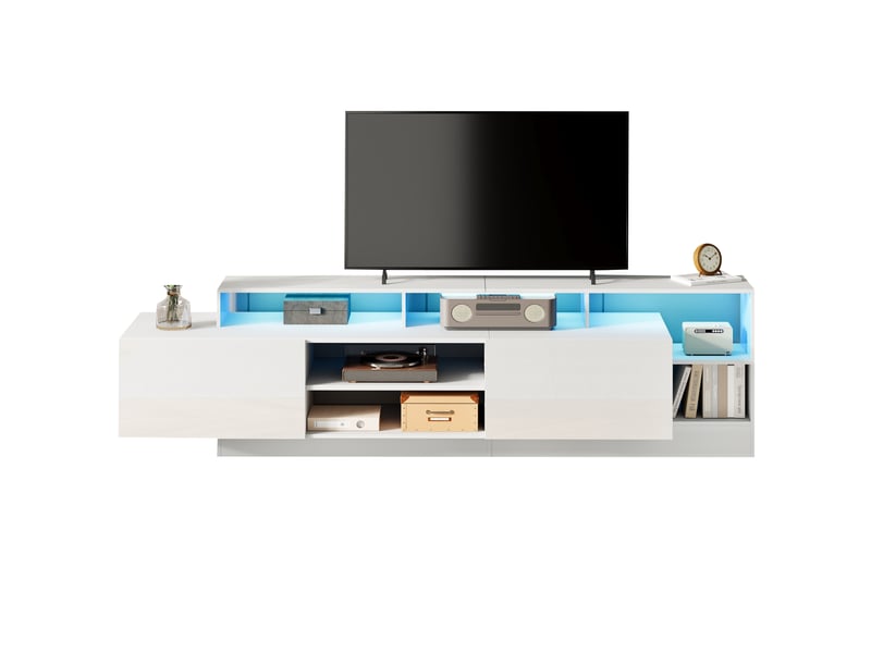  Meuble tv modenvie blanc avec led et rangement 190 x 40 x 48,5 cm  - Conforama A