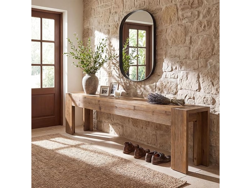  Banc d'entrée en bois massif de 180 cm, banc à chaussures extra long et étroit, banquette de fenêtre en bois pour chambre, couloir, salle à manger, vestibule, montage facile, marron  - Conforama B