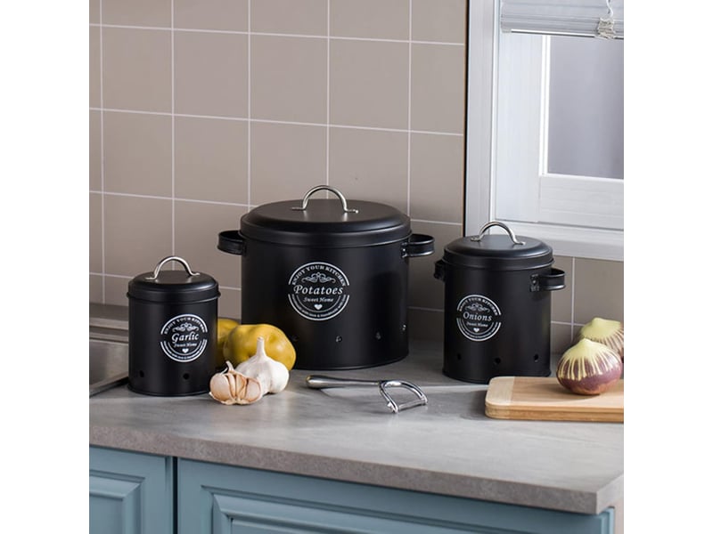  Lot de 3 boite de rangement pomme de terre bocaux rangement cusine des oignons (noir)  - Conforama B