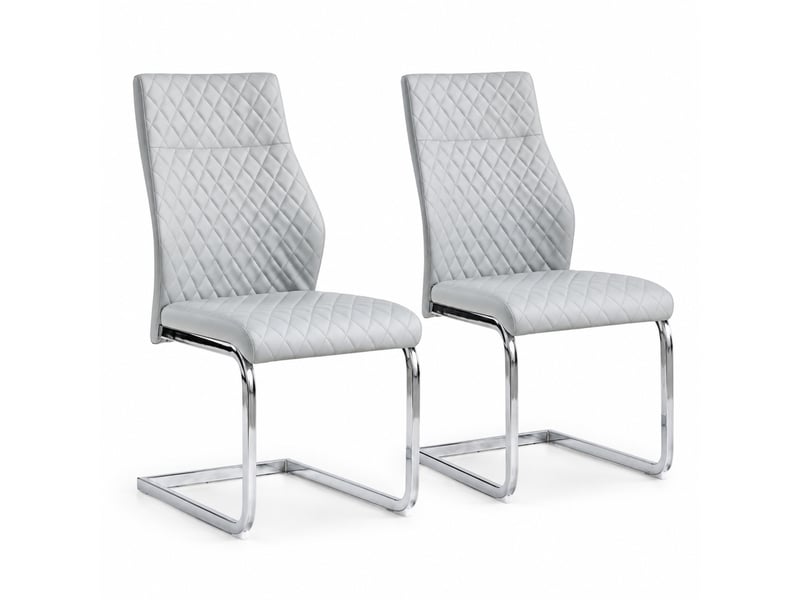  Lot de 2 chaises de salle à manger gris clair à motif losangé, structure métal argenté  - Conforama A