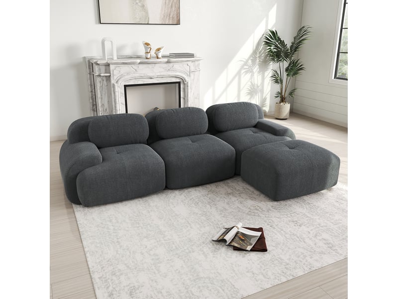 Canapé d'angle modulable modenvie 3 places 298 x 178 x 70 cm velours côtelé gris - Conforama E
