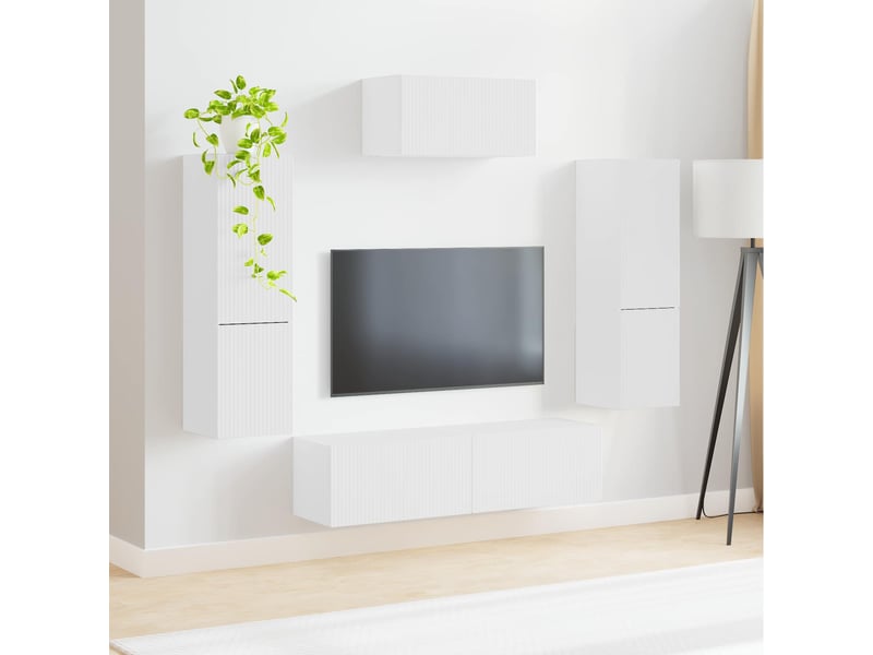  Ensemble meuble tv - banc tv - meuble de rangement 4 pcs blanc bois d'ingénierie  - Conforama D