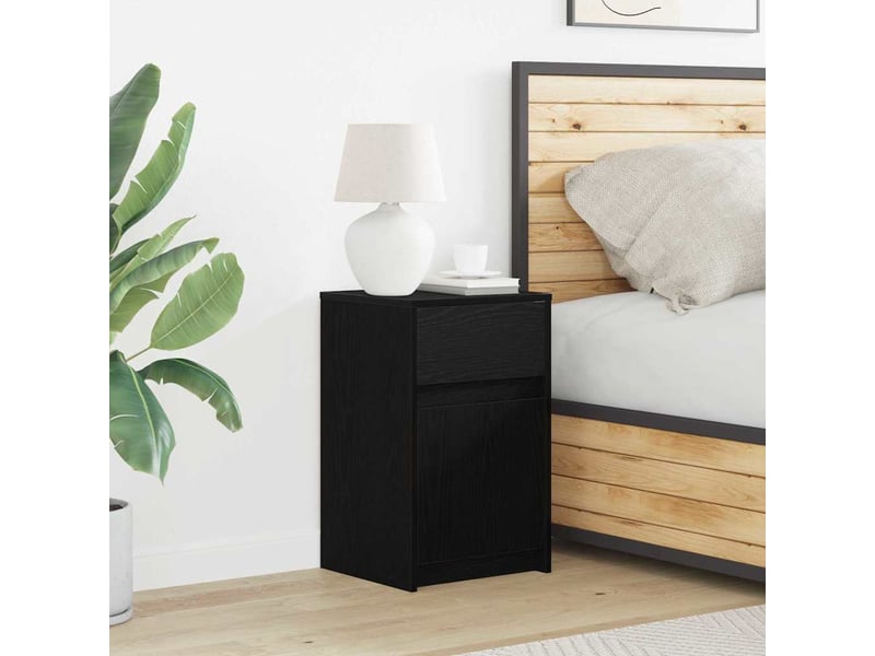  Table de chevet led avec tiroir chêne noir 38 x 34 x 61 cm  - Conforama B