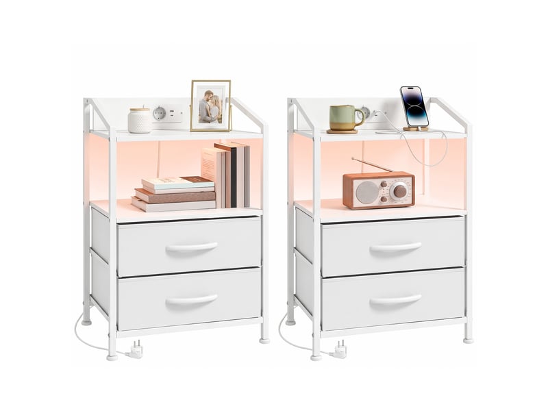  Lot de 2 tables de chevet avec led rgb et chargeur, 40 x 30 x 60 cm, blanches  - Conforama C