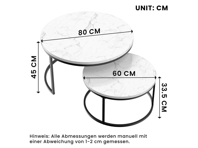  Tcqpz table basse 2 pièces 80x45 cm et 60x33,5 cm, mdf marbré, structure en fer  - Conforama C