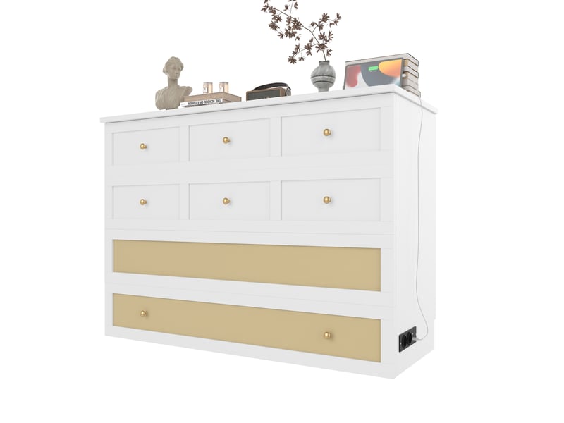  Lit combiné 140x200 cm blanc avec tiroirs, étagère de tête de lit, usb et prise électrique intégrés – sans matelas  - Conforama D